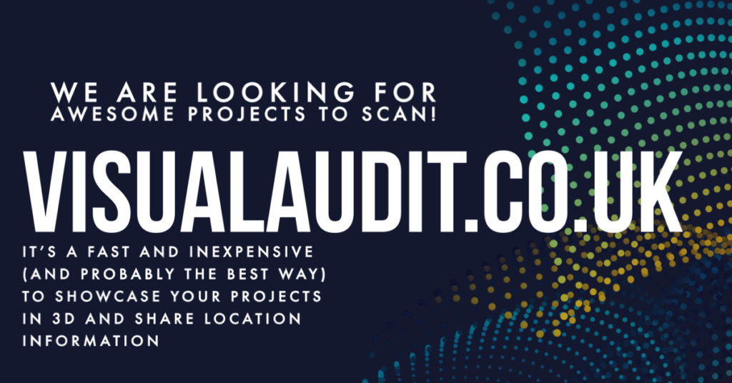 Promotional banner for VisualAudit.co.uk offering 3D scanning and location-based project showcasing in the UK.