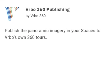Vrbo 360 Publishing icon with description about publishing panoramic imagery to Vrbo's 360 tour platform