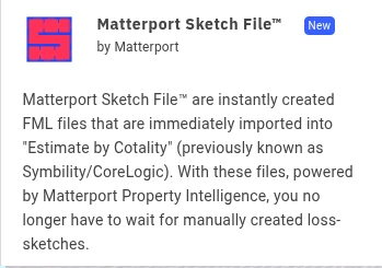 Matterport Sketch File™ icon with description of automated FML file creation for Cotality (formerly Symbility/CoreLogic)